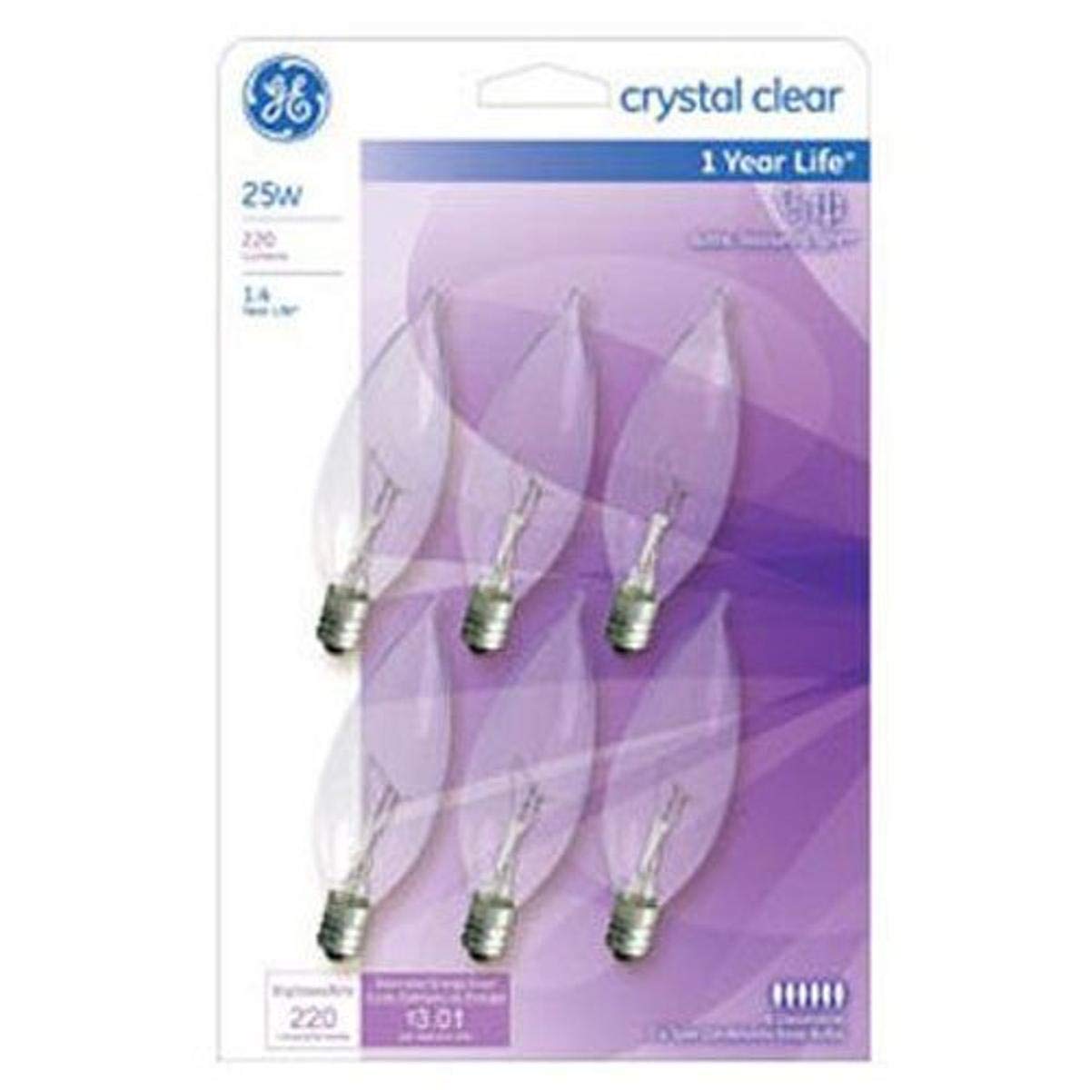 G E Lighting 75223 GE 25W Candle Bulb (6 Pack)