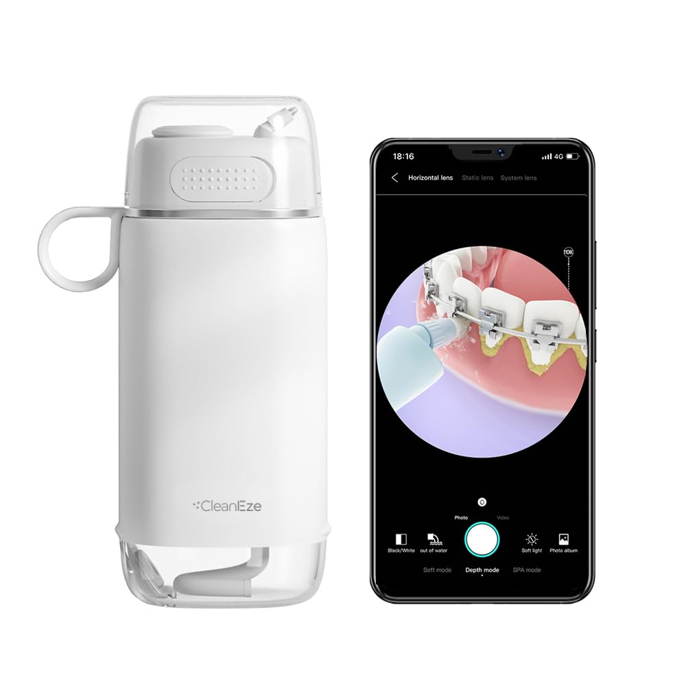 CleanEze Mini Visual Water Flosser w/Camera 5MP 1080P, 3 Jet Tips, 3 Modes, Portable Cordless Electric Water Flosser Cleaner for Teeth, Gums, Braces, Dental Care