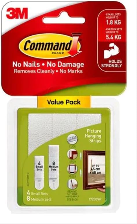 Command Picture Hanging Strips Value Pack, 12 Pairs: 8-Medium, 4-Small Pairs, Decorate Damage-Free