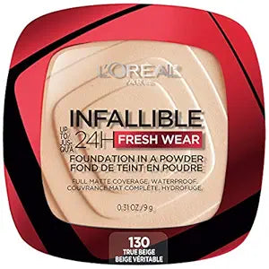 L'Oreal Paris Makeup Infallible Fresh Wear Foundation in a Powder, Up to 24H Wear, Waterproof, True Beige, 0.31 oz.