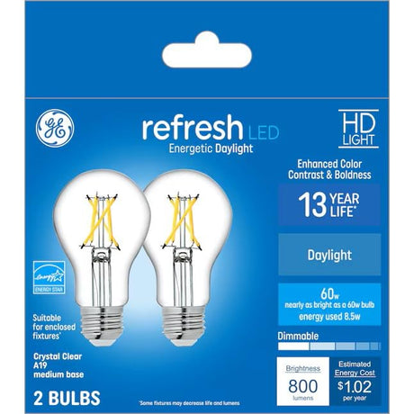 GE Refresh 60 Watt Equivalent A19 Daylight Dimmable LED Light Bulb 800 Lumens (2-Pack)