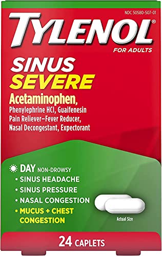 Tylenol Sinus Congestion & Pain, Severe Caplets Daytime Non-Drowsy 24 EA (Pack of 3)
