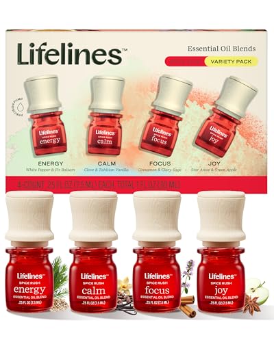 Lifelines Essential Oil Blends, 4-Pack (Joy, Calm, Focus & Energy)
