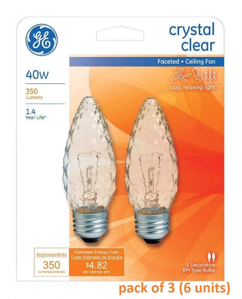 G E LIGHTING #40891, 40 Watt, Medium Screw Base, Facet Fan Bulb (Pack of 6)
