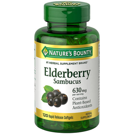 Nature's Bounty Sambucus Elderberry Herbal Supplement, 630 mg per Serving, 120 Count