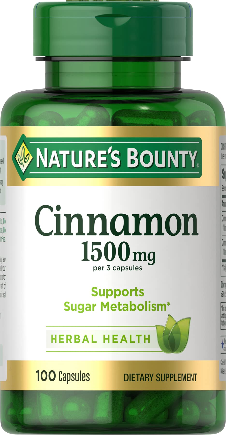 Nature's Bounty Cinnamon Capsules, 1500mg, 100 Capsules