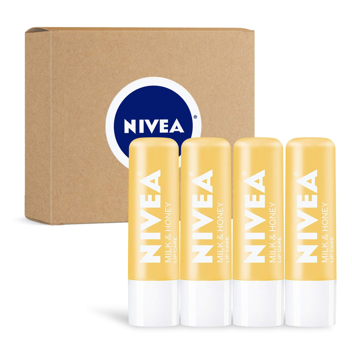 NIVEA Milk and Honey Lip Care, 4 Pack of 0.17 Oz Sticks