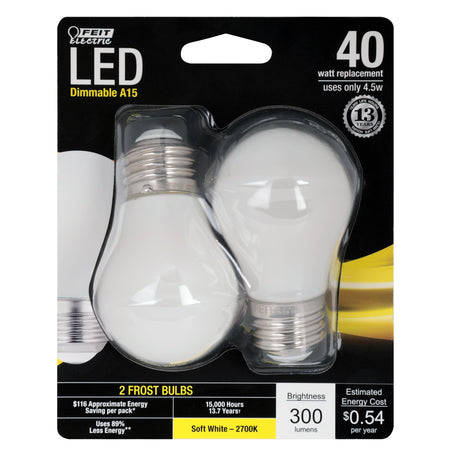 Feit Electric - Decorative Frost Glass Filament LED Dimmable 40W Equivalent Soft White (2700K) Classic A15 Light Bulb, Pack of 2