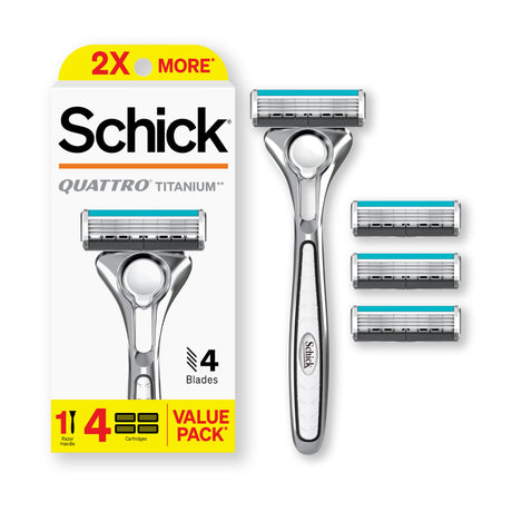 Schick Quattro Titanium Razor, 1 Razor Handle and 4 Cartridges