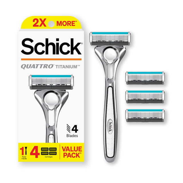 Schick Quattro Titanium Razor, 1 Razor Handle and 4 Cartridges