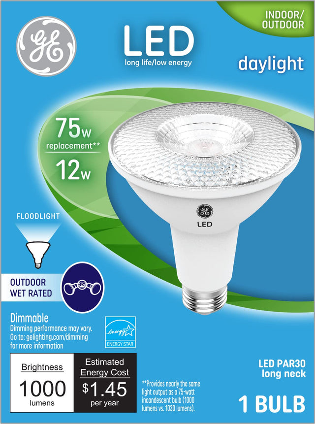 GE Lighting LED Light Bulb, 75 Watt Eqv, PAR30 Indoor/Outdoor Floodlight Bulb, Daylight