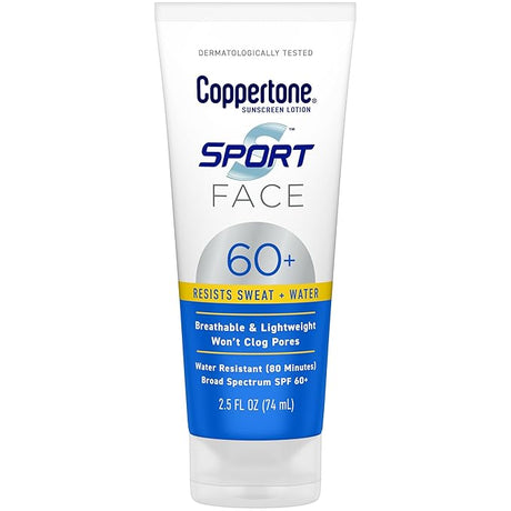 Coppertone Sport Face Sunscreen Lotion SPF 60+, 2.5 Fl Oz Tube