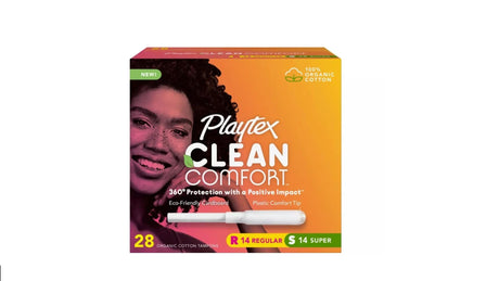 Playtex Clean Comfort Organic Cotton Tampons, Multipack (14ct Regular/14ct Super Absorbency)