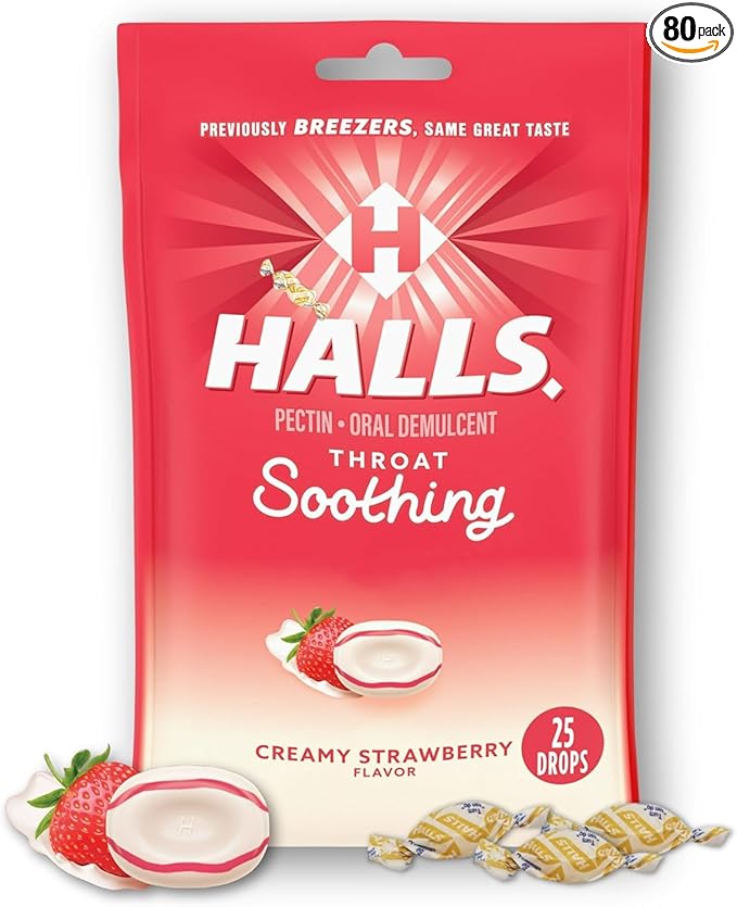 Halls Breezers Drops Cool Creamy Strawberry 25 Each (Pack of 8)
