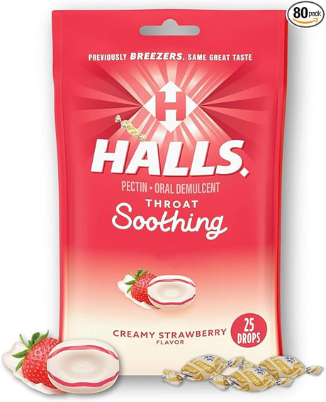 Halls Breezers Drops Cool Creamy Strawberry 25 Each (Pack of 8)