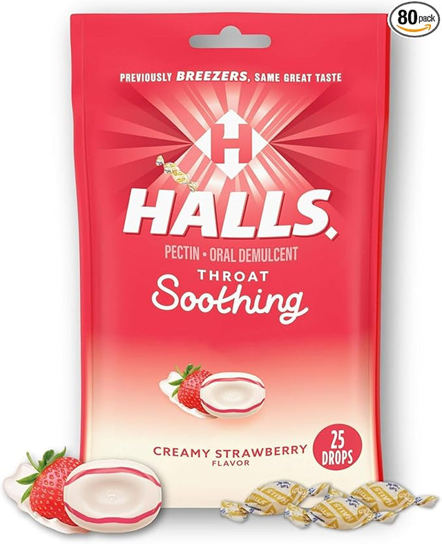 Halls Breezers Drops Cool Creamy Strawberry 25 Each (Pack of 8)