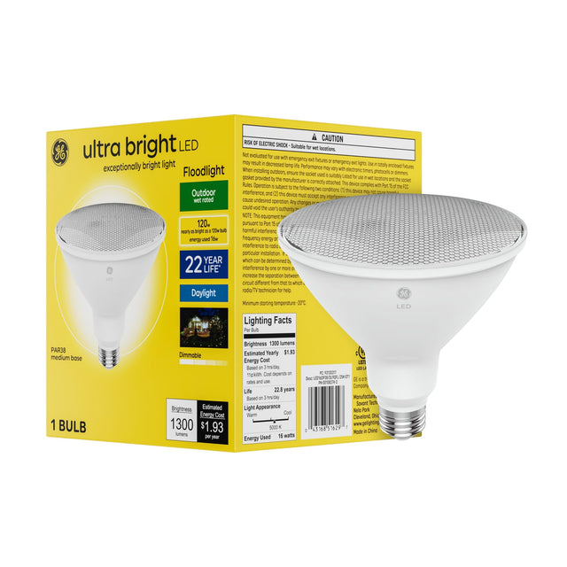 GE Ultra Bright LED Light Bulb, 120 Watt, PAR38 Outdoor Floodlight, Daylight