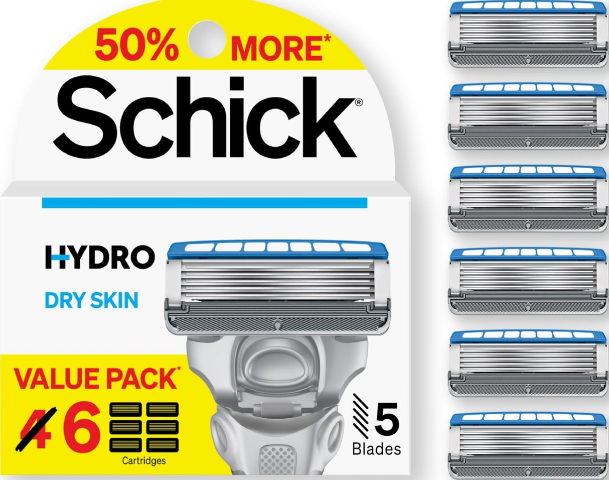 Schick Hydro Dry Skin Razor Refills, 6ct | 5 Blade Men's Razor Blades