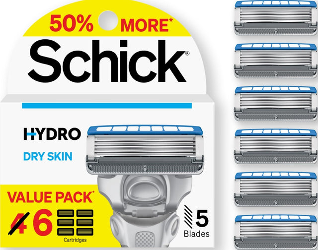 Schick Hydro Dry Skin Razor Refills, 6ct | 5 Blade Men's Razor Blades