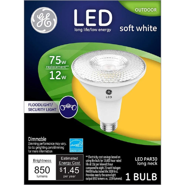 GE Lighting 38446 LED Flood/Security Bulb, Par30, Soft White, Long Neck, 1000 Lumens