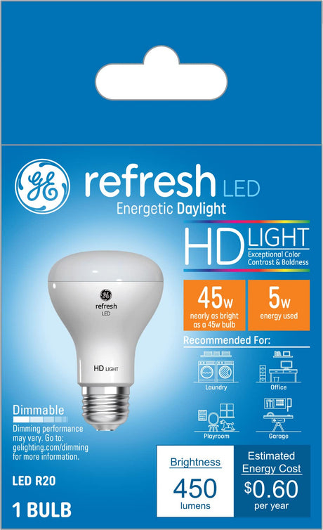 GE Refresh LED Light Bulb, 45 Watt, Daylight, R20 Floodlight