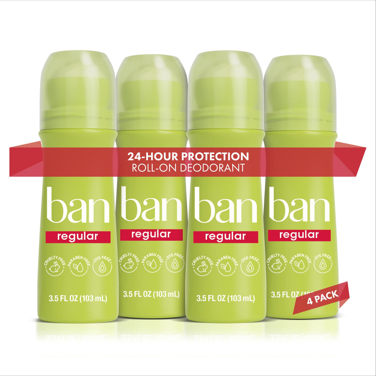 Ban Invisible Roll-on Antiperspirant Deodorant, 3.5 Oz, Pack of 4