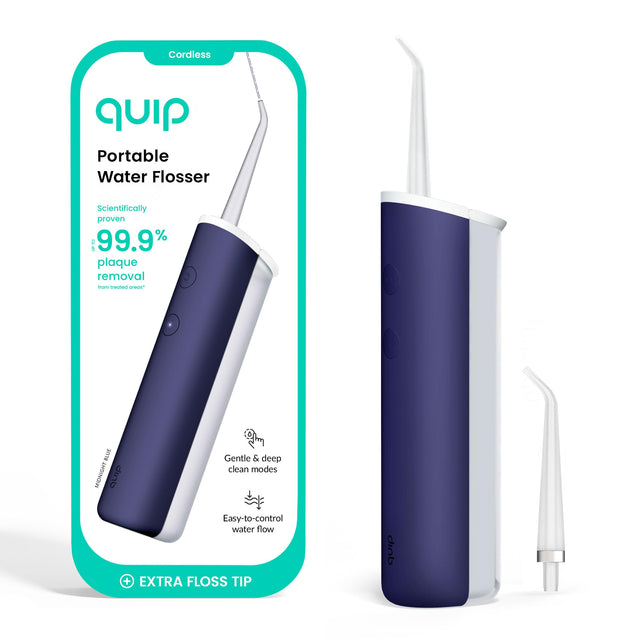 quip Water Flosser with Replacement Tip - Cordless Water Flosser with Adjustable Pressure - Midnight Blue