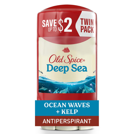Old Spice Dry Feel Antiperspirant Deodorant, Deep Sea with Ocean Waves + Kelp Scent, 2.6 oz (Pack of 2)