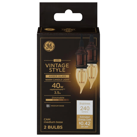 GE, Light Bulbs Led Vintage Style 40W Medium Base, 2 Count