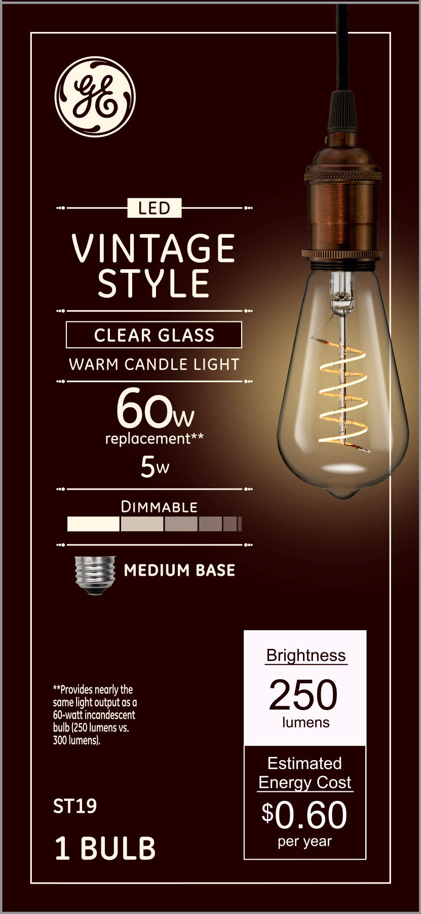 GE Lighting Vintage Edison Style LED Light Bulb, 5 Watts