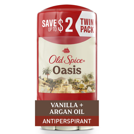 Old Spice Dry Feel Antiperspirant Deodorant, Oasis with Vanilla + Argan Oil Scent, 2.6 oz (Pack of 2)