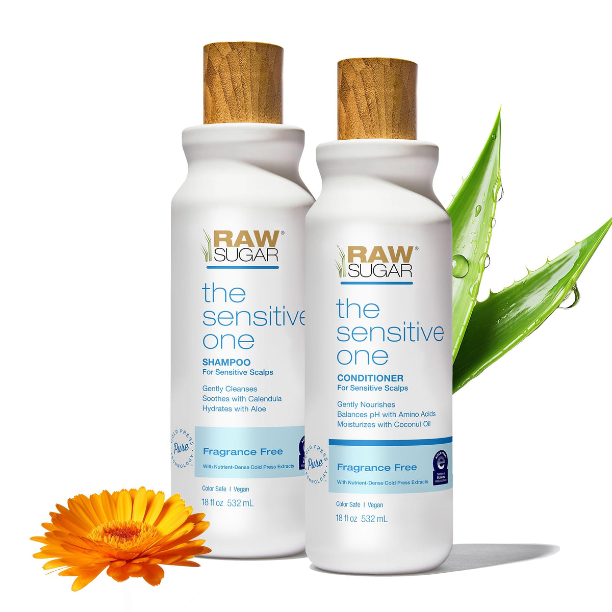 Raw Sugar Shampoo and Conditioner Set, The Sensitive One Hair Care Duo, 16 Fl Oz Each