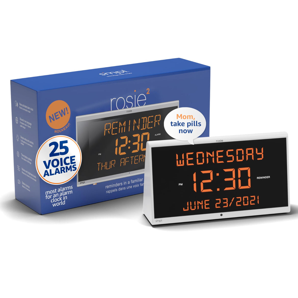 Simpl Rosie Reminder Large Display Talking Alarm Clock