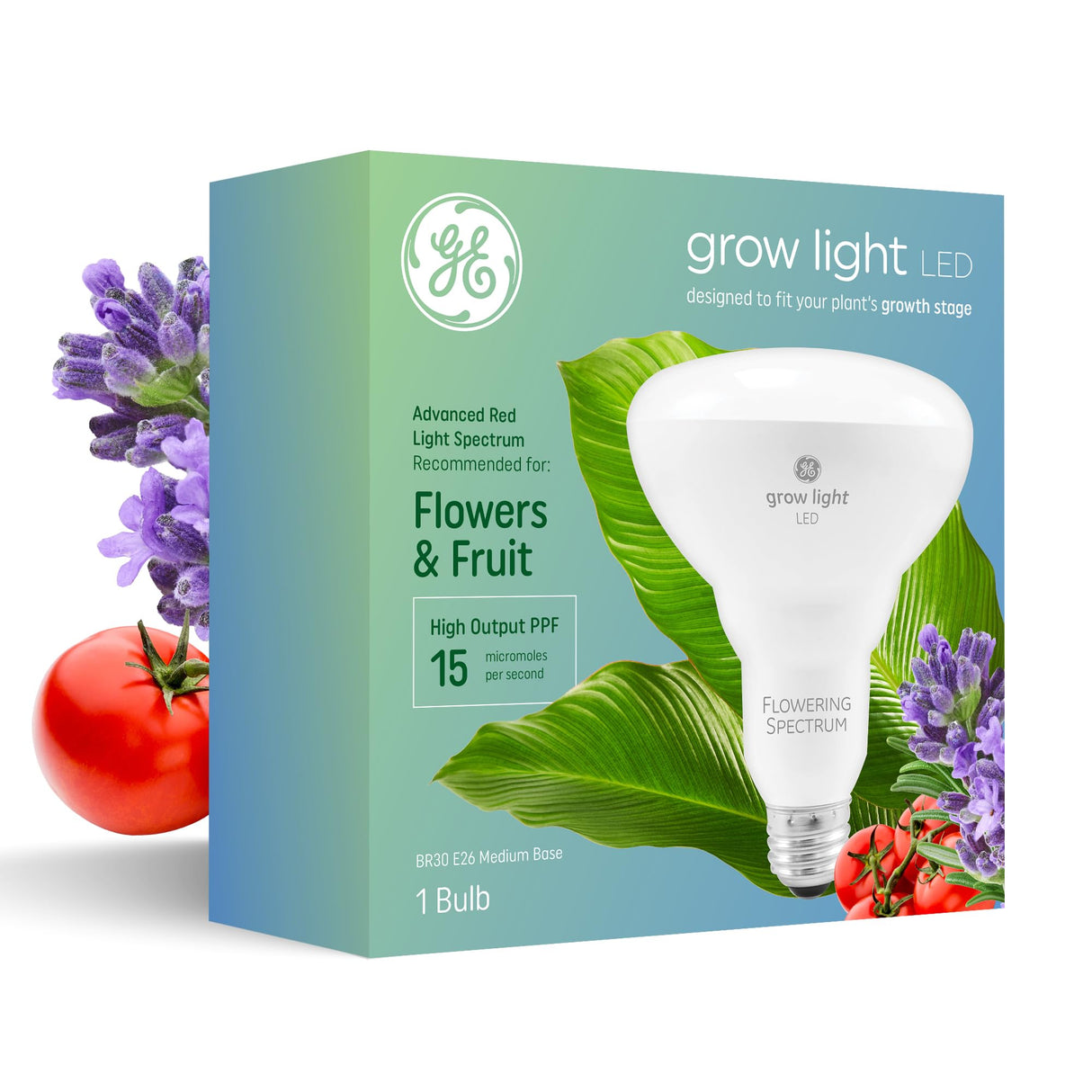 GE Grow Lights for Indoor Plants, BR30 Indoor Floodlight, LED Light Bulbs for Flowers and Fruit, Advanced Red Light Spectrum, 25,000 Hours Lifespan, 15 PPF