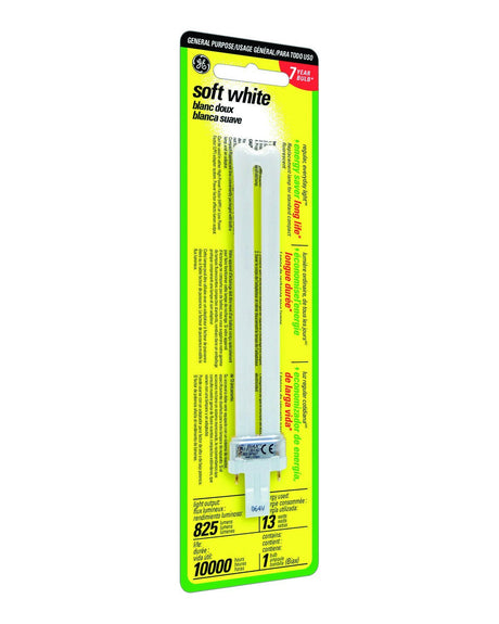 GE Energy Smart CFL Light Bulb, Double Tube Biax Light Bulb, T4 Light Bulb, 13-Watt, 825 Lumen, Soft White, G23 2-Pin Base, 1-Pack, Compact Fluorescent Light Bulb