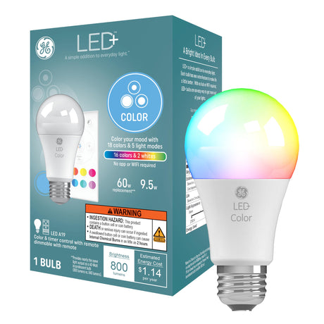 GE LED+ Color Changing LED Light Bulbs with Remote, 9.5W