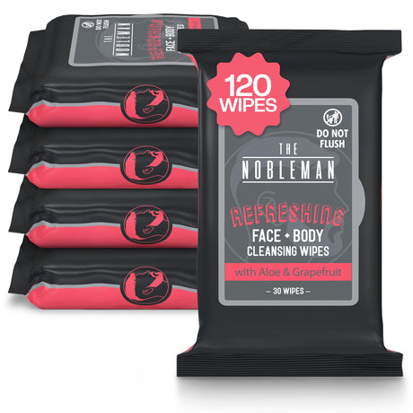 The Nobleman Face + Body Cleansing Wipes: Refreshing - with Aloe & Eucalyptus - 120 TOTAL WIPES (30ct x 4)