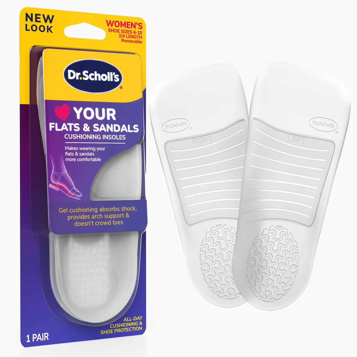 Dr. Scholl's Love Your Flats & Sandals, 3/4 Length Insoles for Women, Shoe Size 6-10