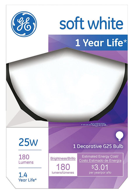 GE25W 3" WHT Globe Bulb