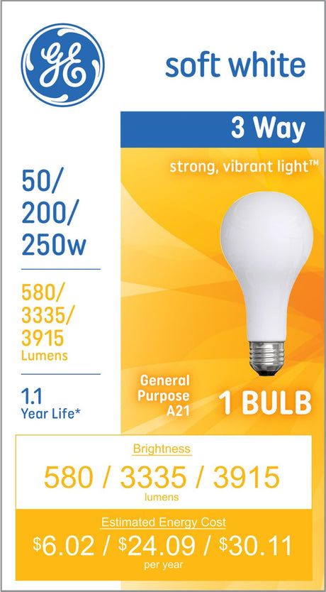 GE Incandescent 250 Watt Soft White A21 3-Way Bulb