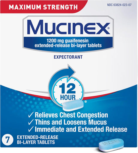 Mucinex 12 Hour Maximum Strength 1200 mg Guaifenesin Extended-Release Tablets, 7 Tablets