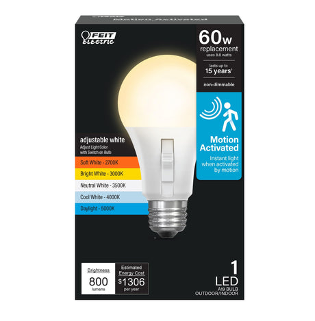 Feit Electric LED Motion Sensor Light Bulb, A19 60W Equivalent
