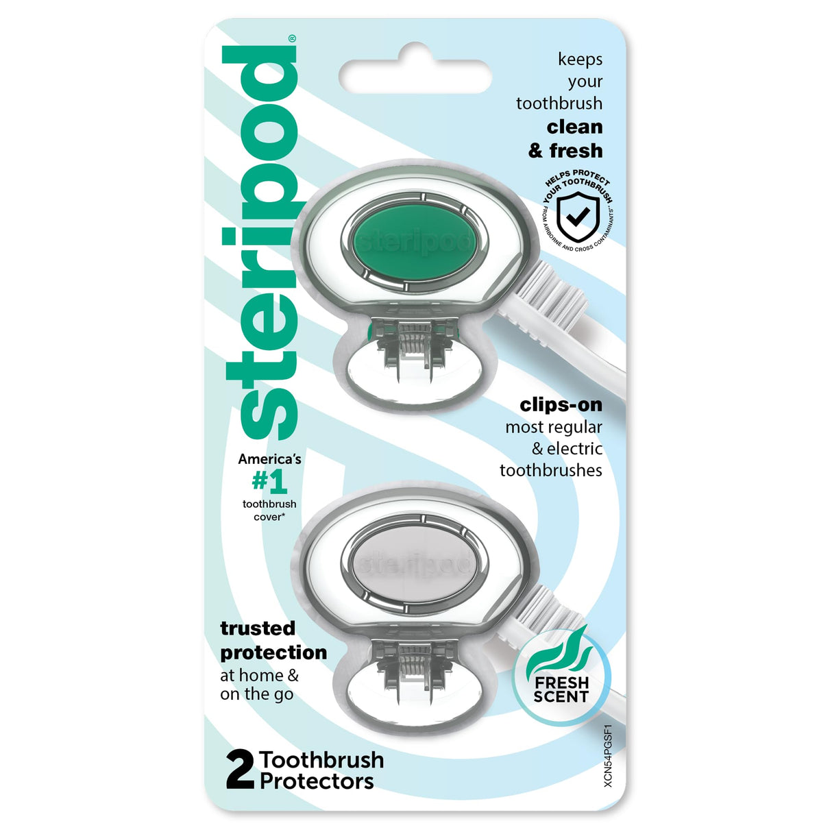 Steripod Clip-on Toothbrush Protector, Green/Silver