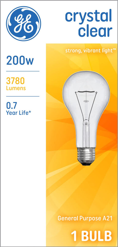 GE Lighting 16069 200-Watt 3780-Lumen A21 Bright Reader Light Bulb, Crystal Clear