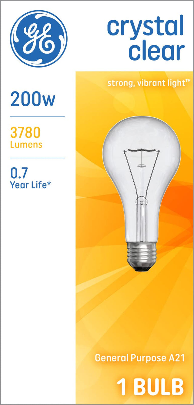 GE Lighting 16069 200-Watt 3780-Lumen A21 Bright Reader Light Bulb, Crystal Clear