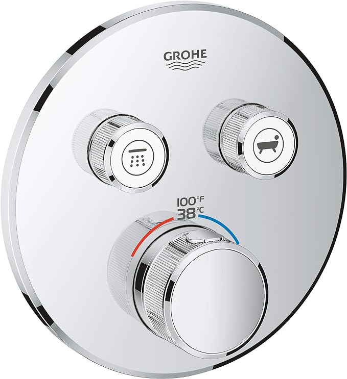 Grohe 19927000 Grohflex Cosmo Square Dual Function Thermostatic Trim With Control Module, Starlight Chrome