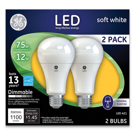 GE Dimmable LED Light Bulbs, A21 General Purpose (75 Watt Replacement LED Light Bulbs), 1100 Lumen, Medium Base Light Bulbs, Soft White
