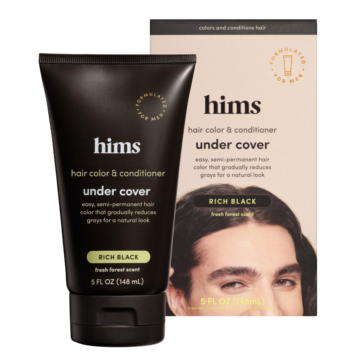 hims Under Cover Hair Color & Conditioner - With Argan Oil - Semi-Permanent In-Shower Hair Dye - Blends Grays Naturally - Sulfate-Free & Cruelty-Free - Fresh Forest Scent - Rich Black - 5 Fl Oz