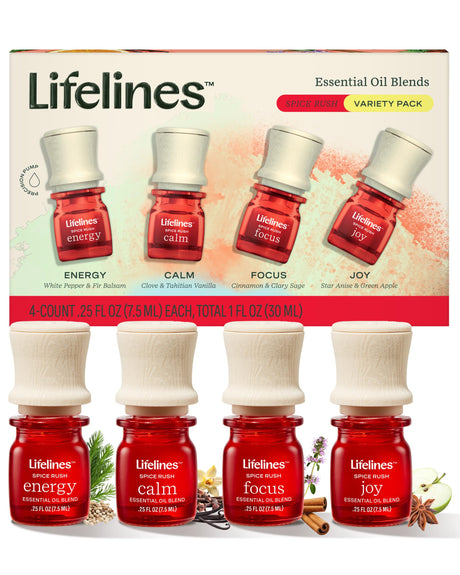 Lifelines Essential Oil Blends, 4-Pack - Spice Rush (Joy, Calm, Focus & Energy)