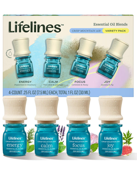Lifelines Essential Oil Blends, 4-Pack - Crisp Mountain Air (Joy, Calm, Focus & Energy)